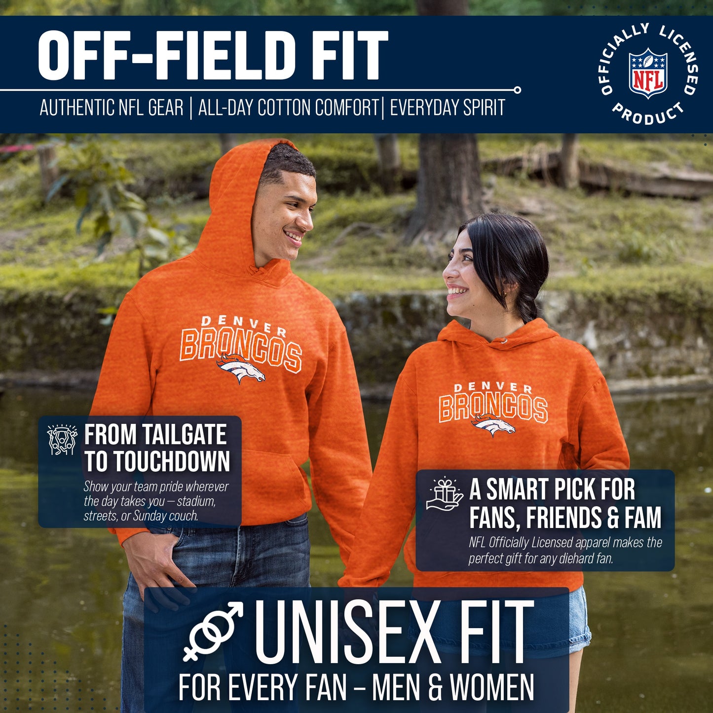 Denver Broncos NFL Adult Unisex Starting Fresh Ultra Soft Fleece Hooded Sweatshirt - Orange