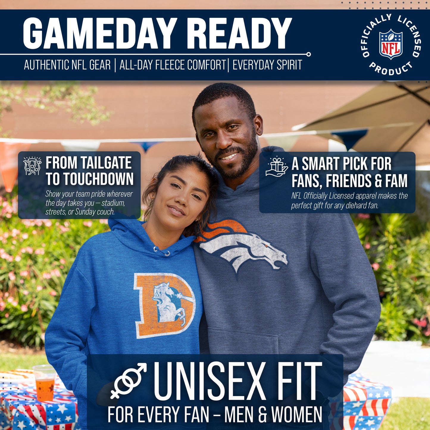 Denver Broncos NFL Adult Unisex Modern Throwback Ultra Soft Fleece Hooded Sweatshirt - Navy