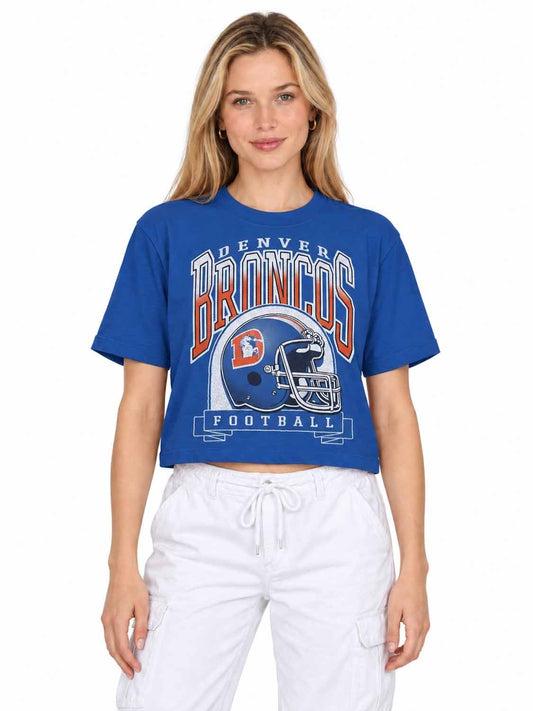Denver Broncos  Women's Franchise Helmet Crop T-Shirt Mock Neck - Royal