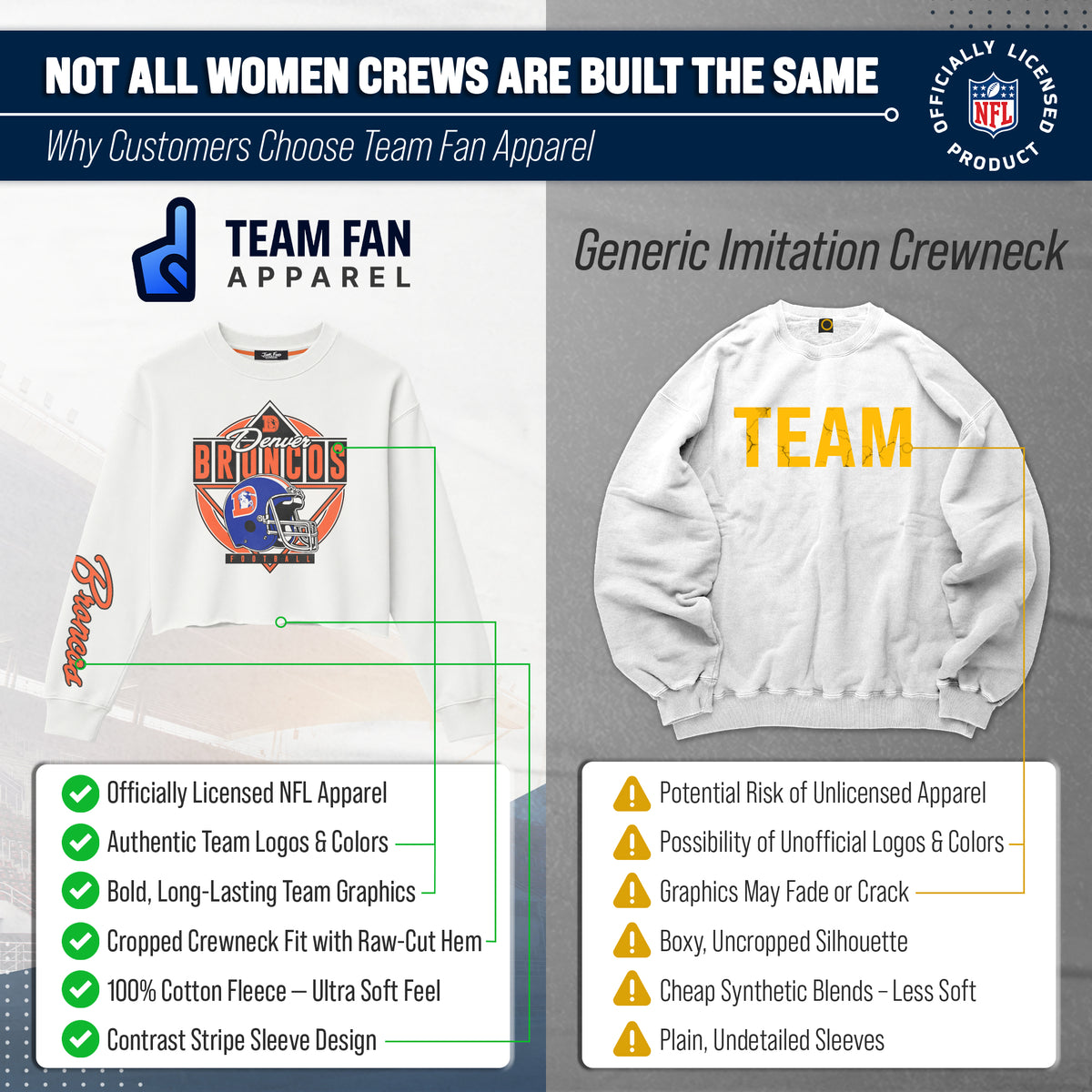 Denver Broncos  Women's Franchise Helmet Cut Crop Crewneck - White