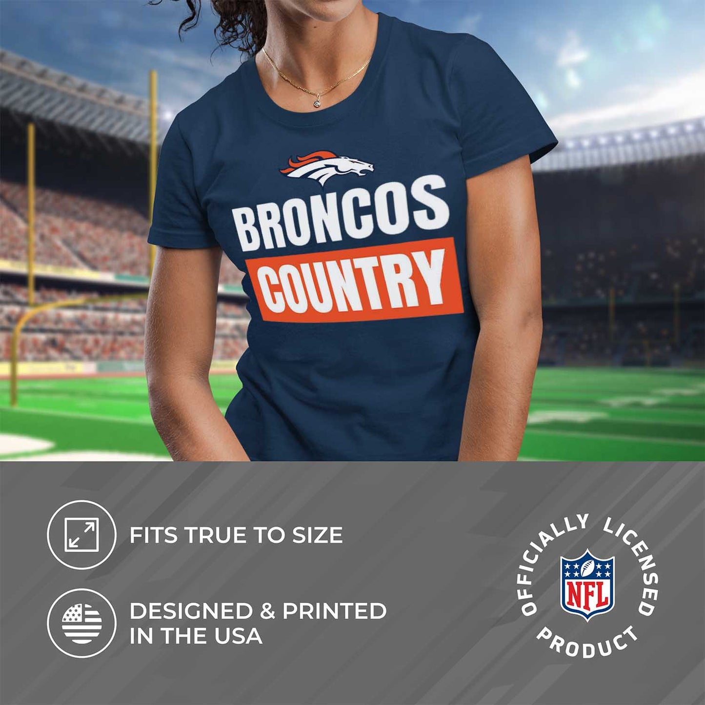 Denver Broncos NFL Womens Plus Size Team Slogan Short Sleeve T-Shirt - Navy