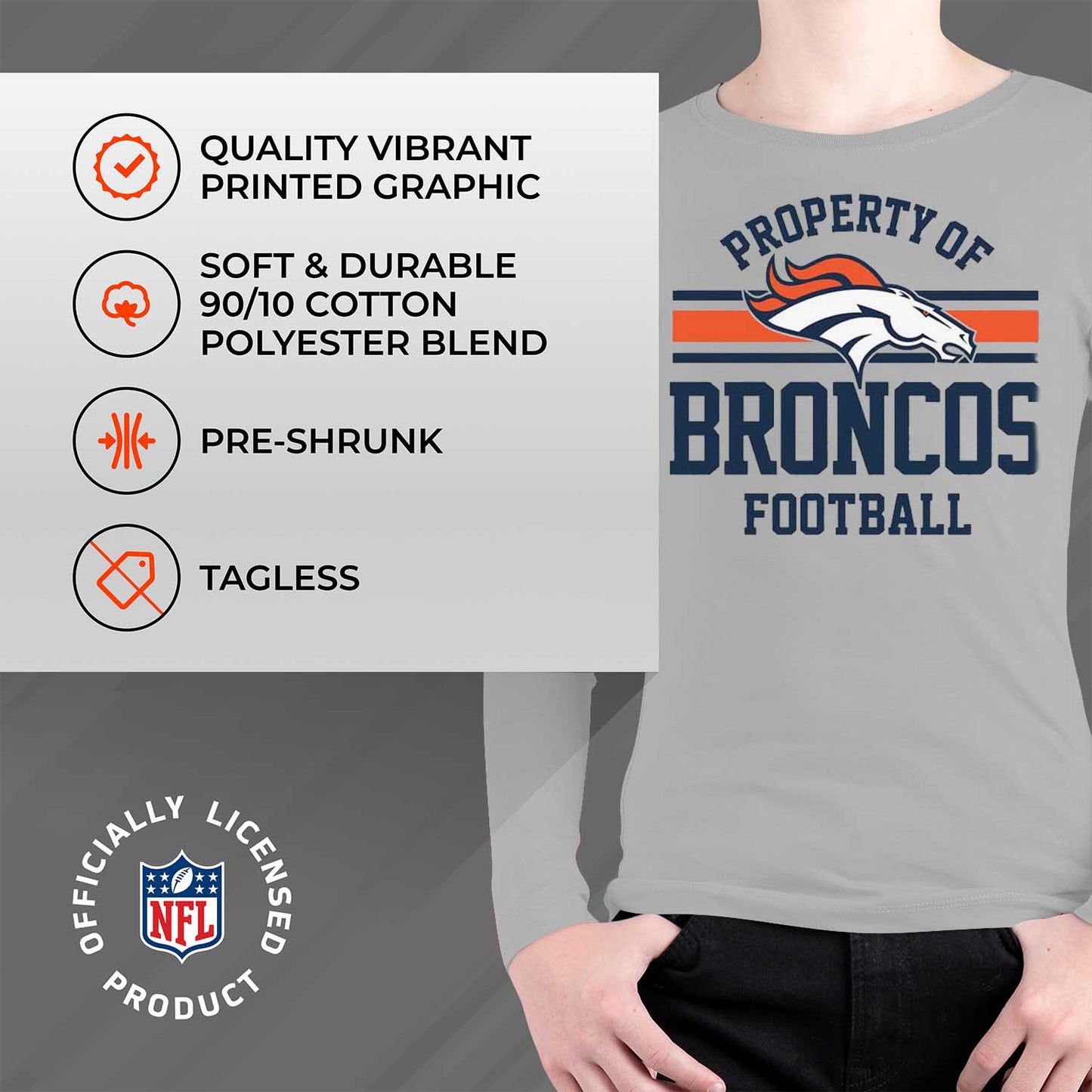 Denver Broncos NFL Youth Property Of Crew Sweatshirt - Sport Gray