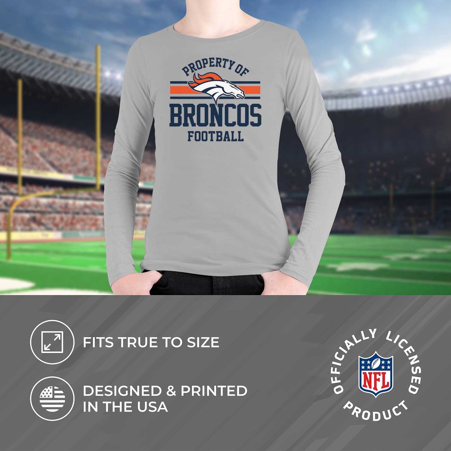 Denver Broncos NFL Youth Property Of Crew Sweatshirt - Sport Gray