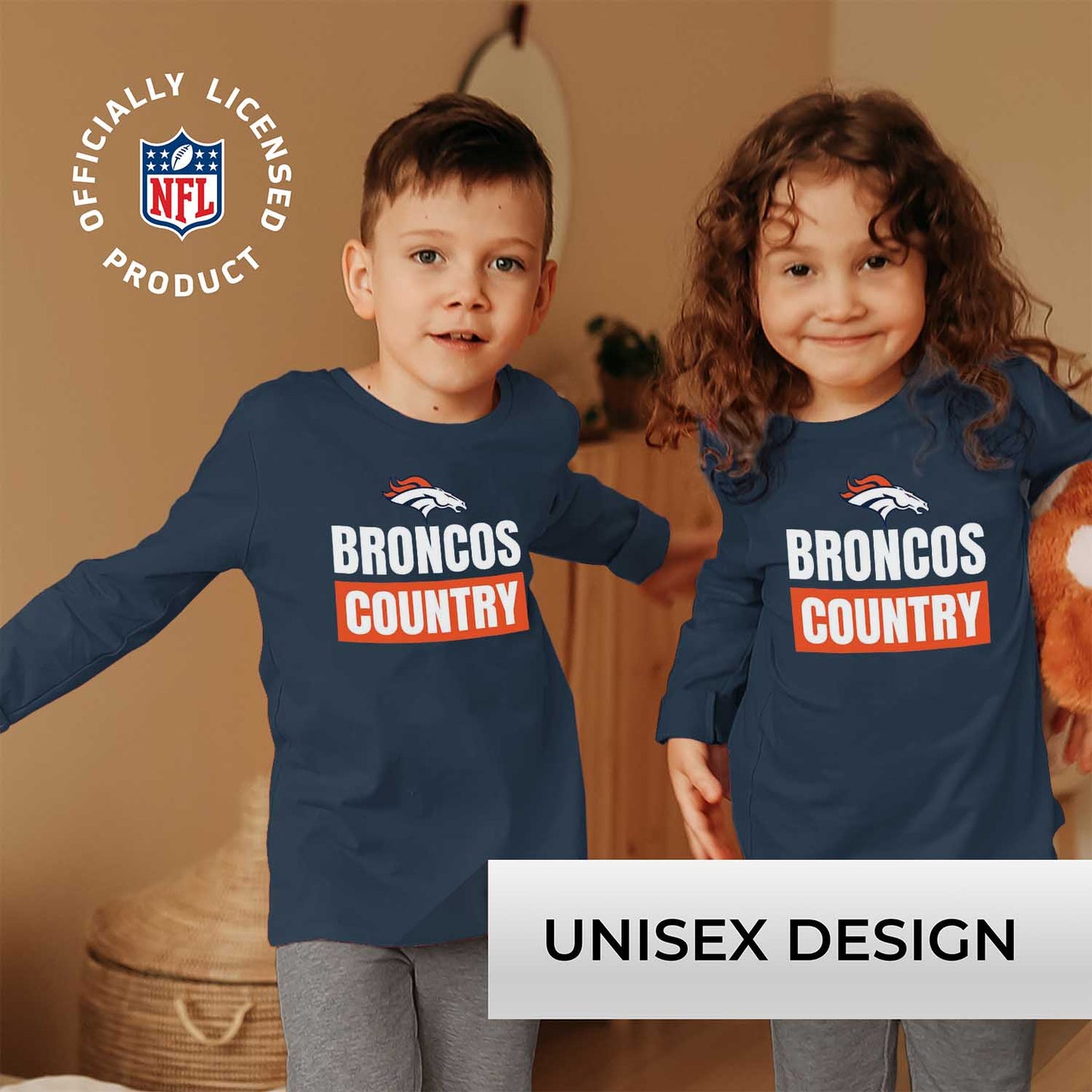 Denver Broncos NFL Youth Team Slogan crewneck Sweatshirt - Navy