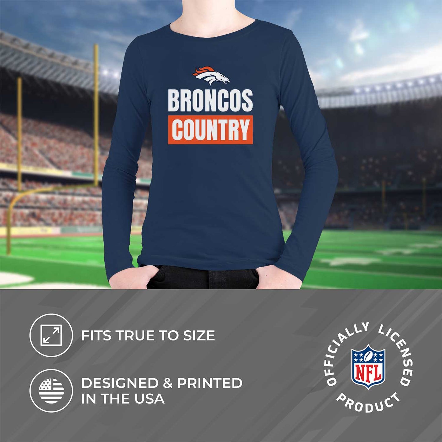 Denver Broncos NFL Youth Team Slogan crewneck Sweatshirt - Navy
