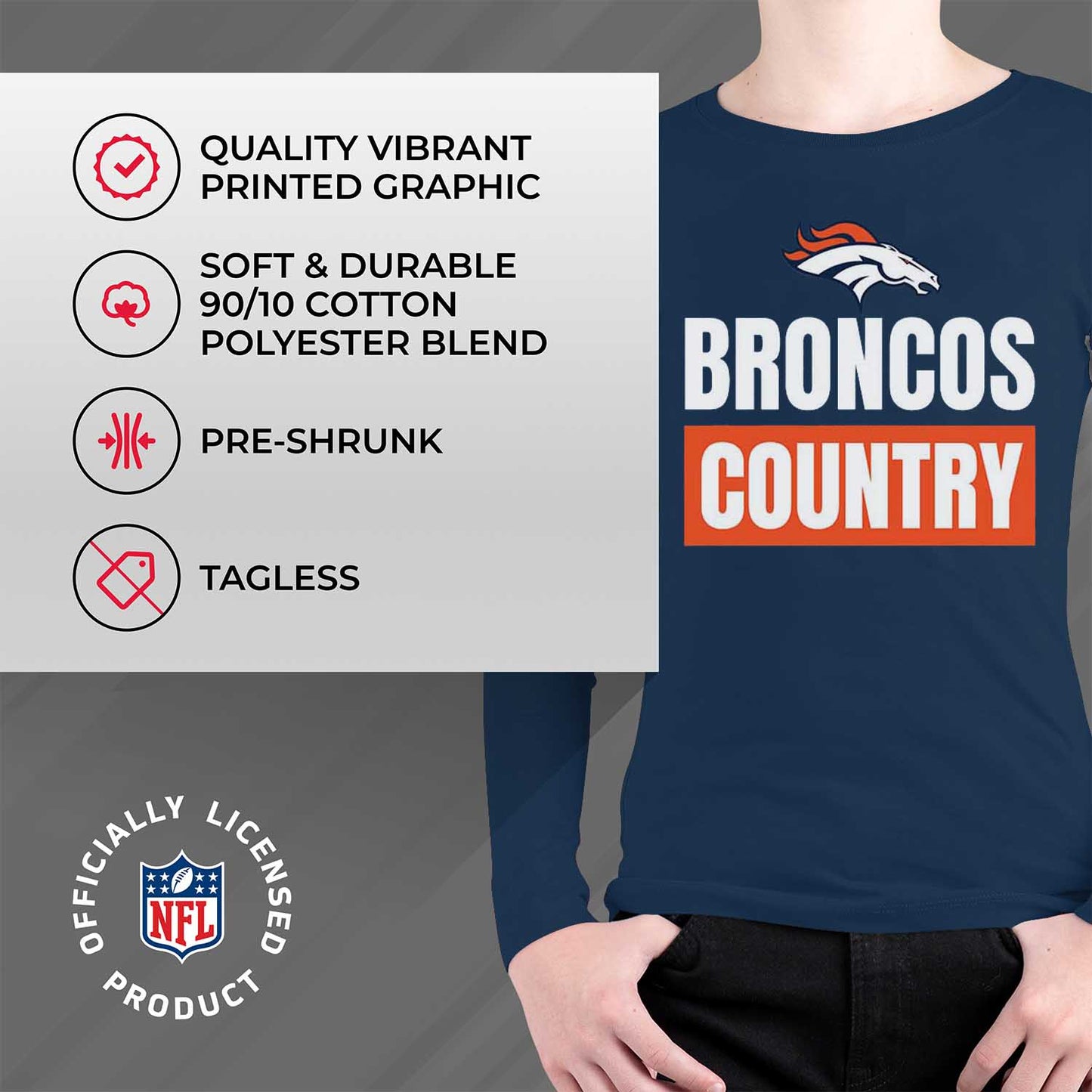 Denver Broncos NFL Youth Team Slogan Long Sleeve Shirt  - Navy