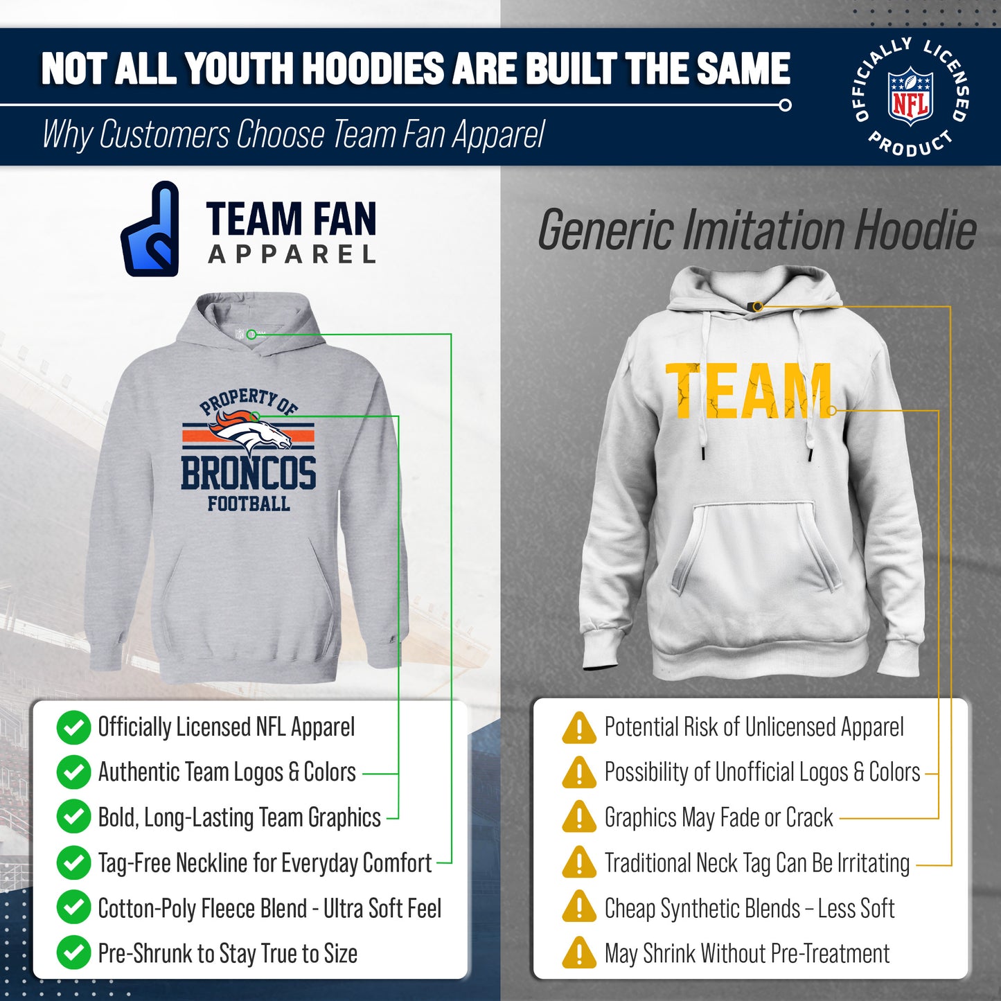 Denver Broncos NFL Youth Property Of Hooded Sweatshirt - Sport Gray