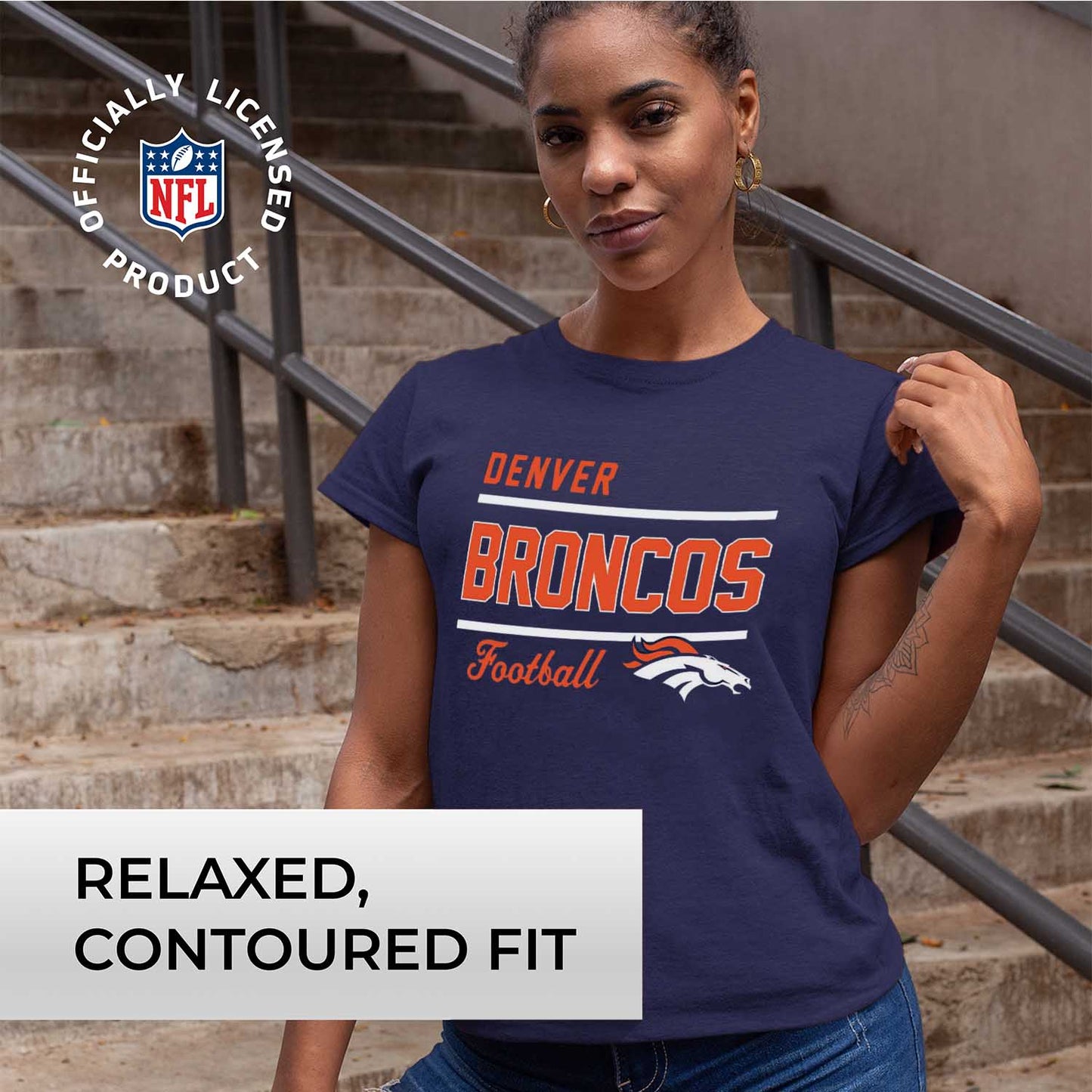 Denver Broncos NFL Womens Plus Size Relaxed Fit T-Shirt - Navy