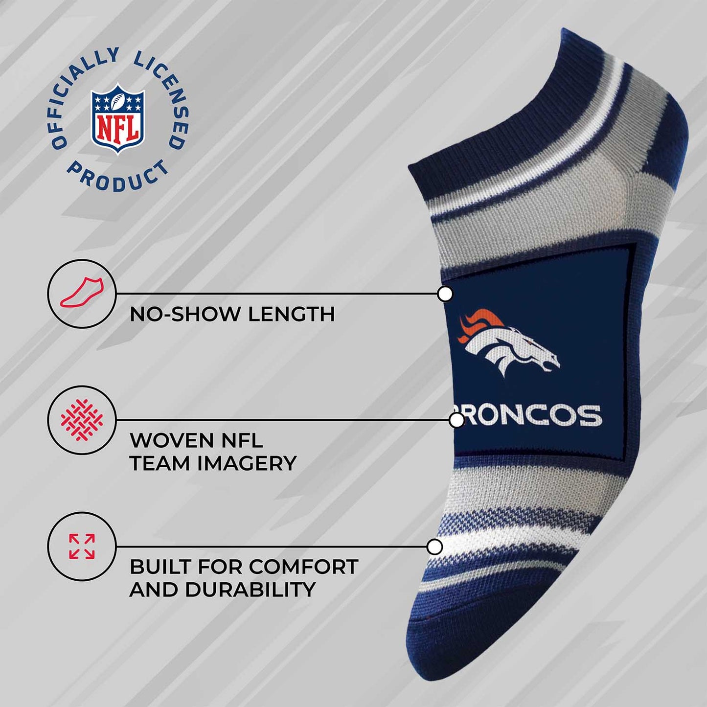 Denver Broncos NFL Adult Marquis Addition No Show Socks - Navy