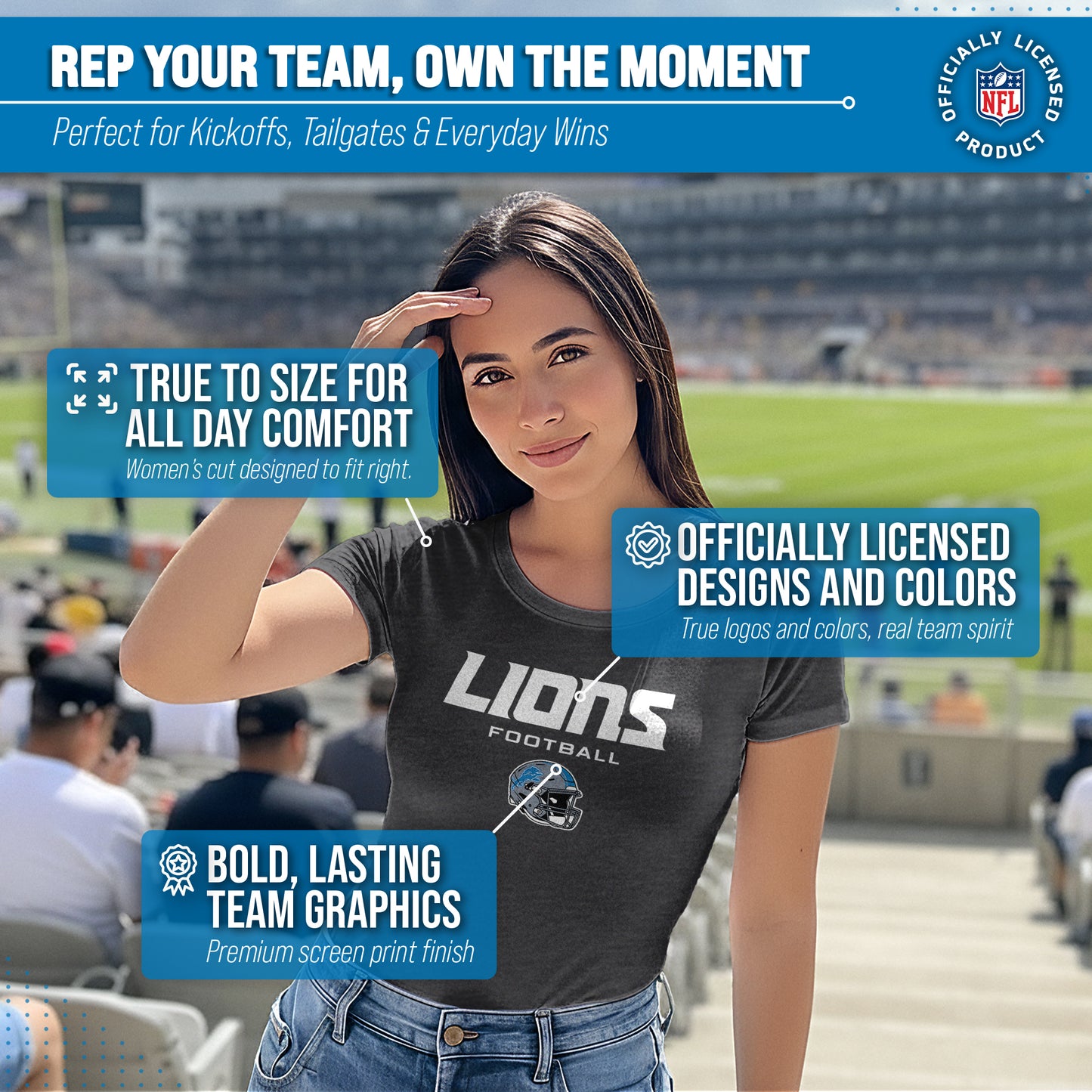 Detroit Lions Women's NFL Football Helmet Short Sleeve Tagless T-Shirt - Charcoal