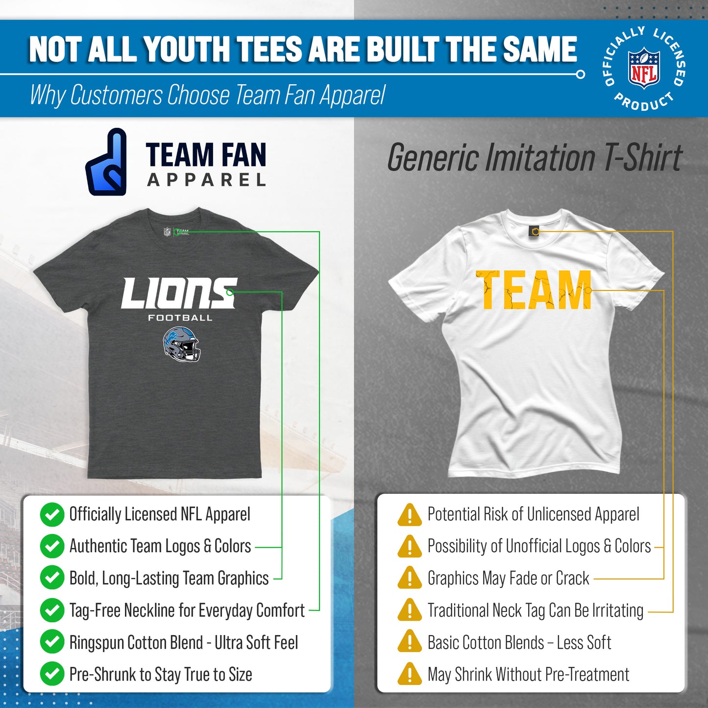 Detroit Lions NFL Youth Football Helmet Tagless T-Shirt - Charcoal