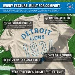 Detroit Lions NFL Adult Big Date Tag-Less T-Shirt - Natural