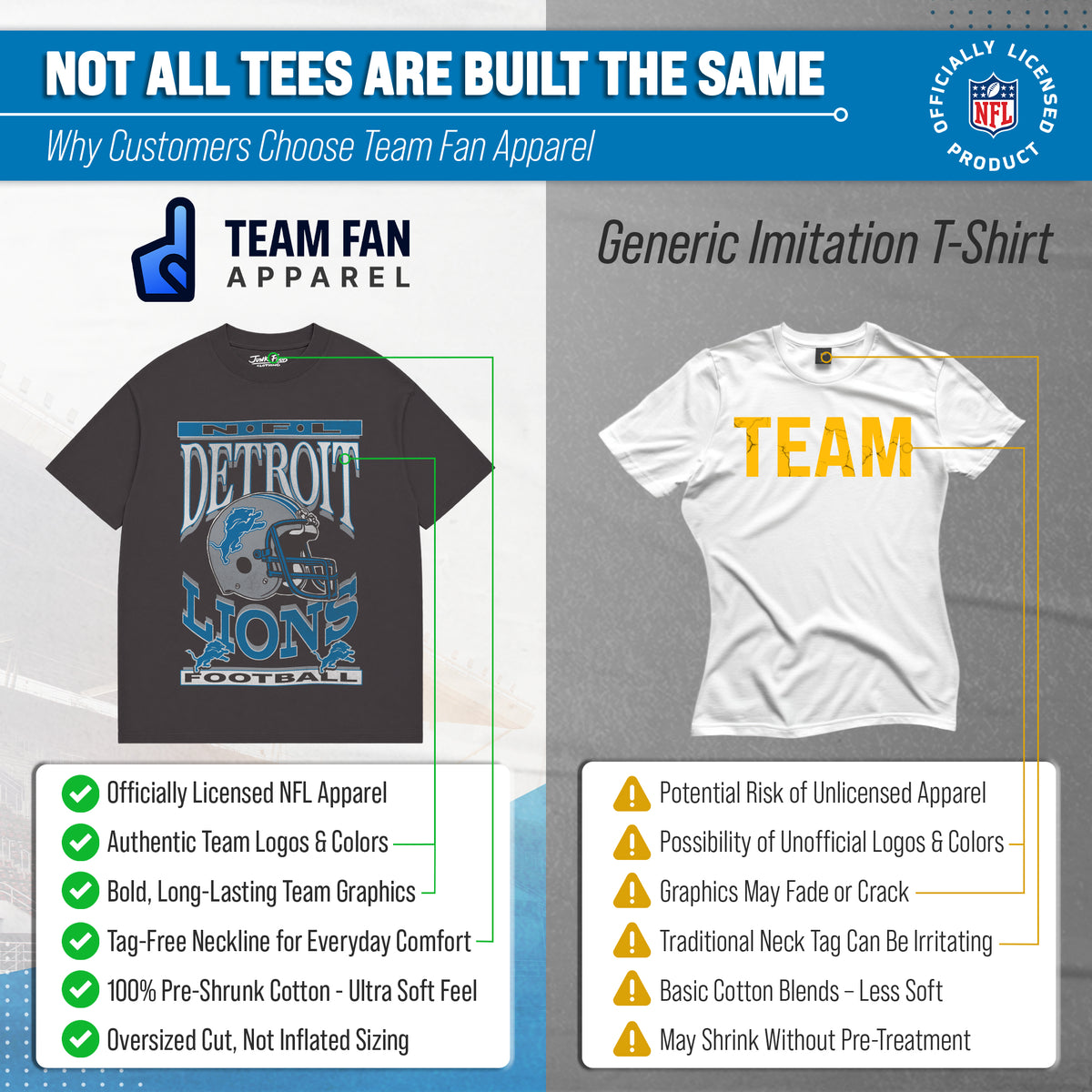 Detroit Lions Franchise Oversized Men's NFL Cotton Tee - Black