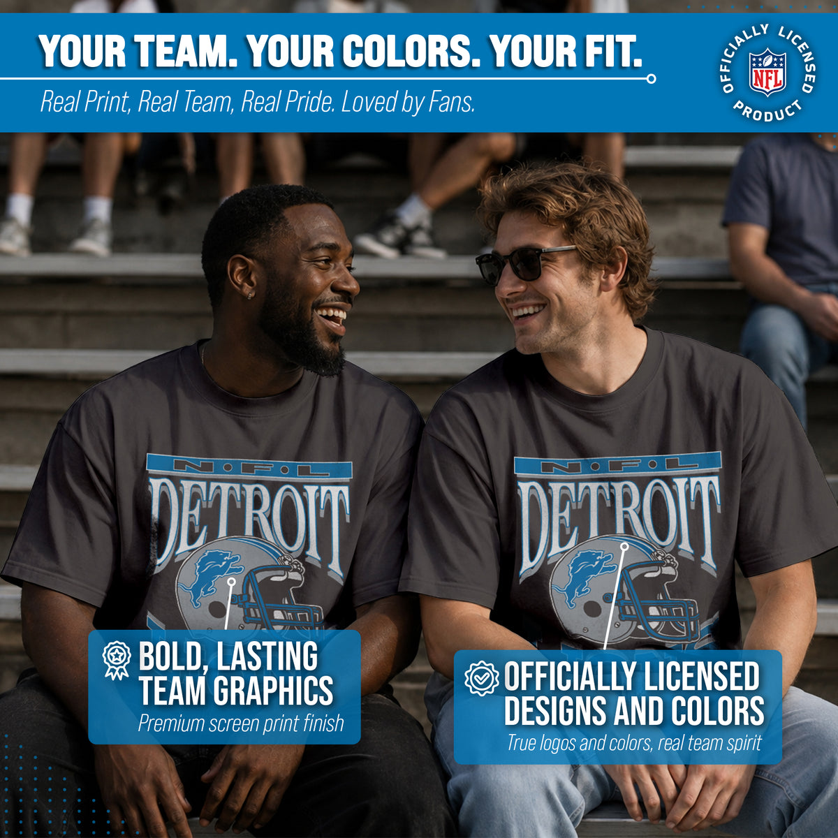 Detroit Lions Franchise Oversized Men's NFL Cotton Tee - Black