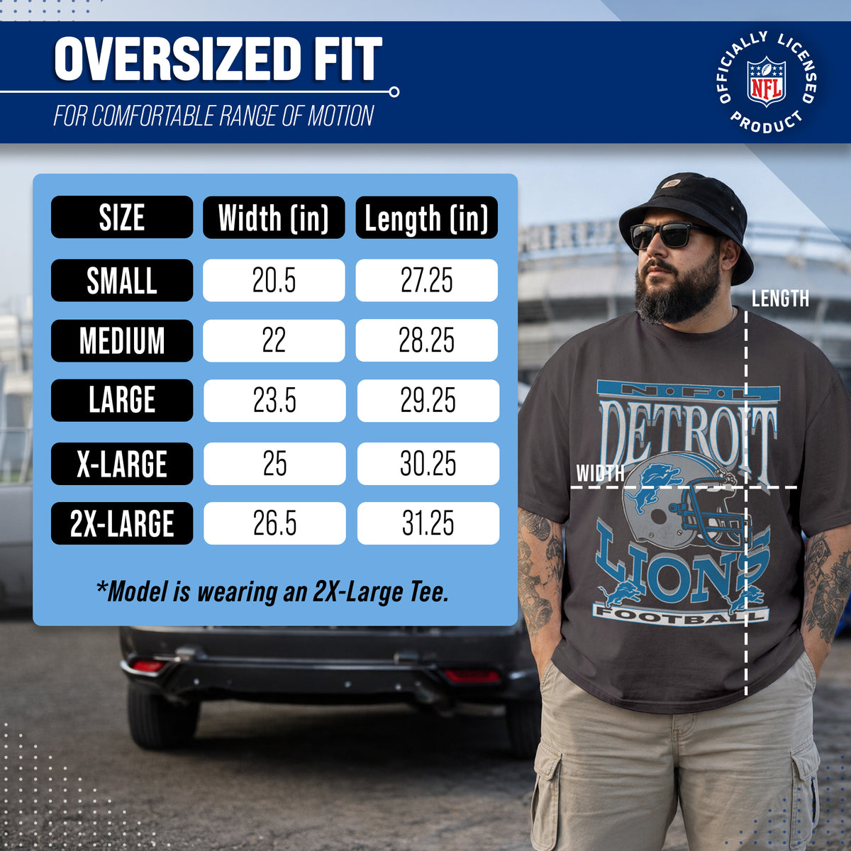 Detroit Lions Franchise Oversized Men's NFL Cotton Tee - Black