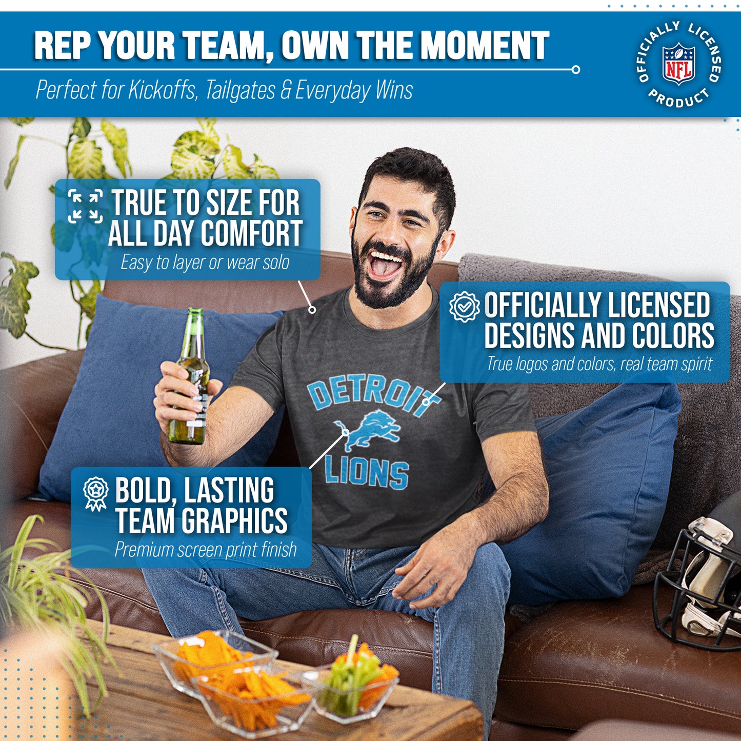 Detroit Lions Team Fan Apparel NFL  Gameday T-Shirt - Heathered Charcoal
