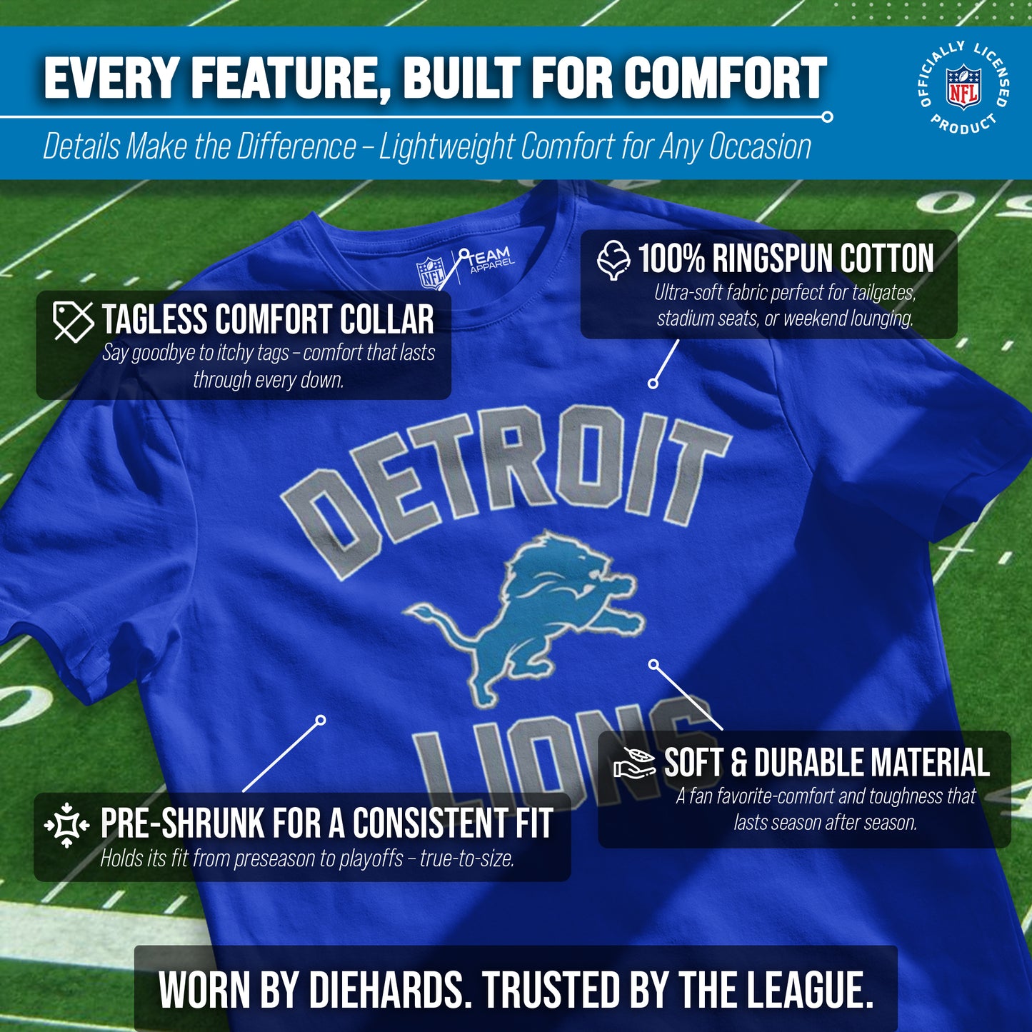 Detroit Lions Team Fan Apparel NFL  Gameday T-Shirt - Royal