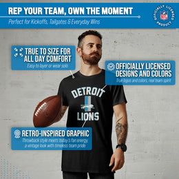 Detroit Lions NFL Adult Retro Gameday Unisex T-Shirt - Black
