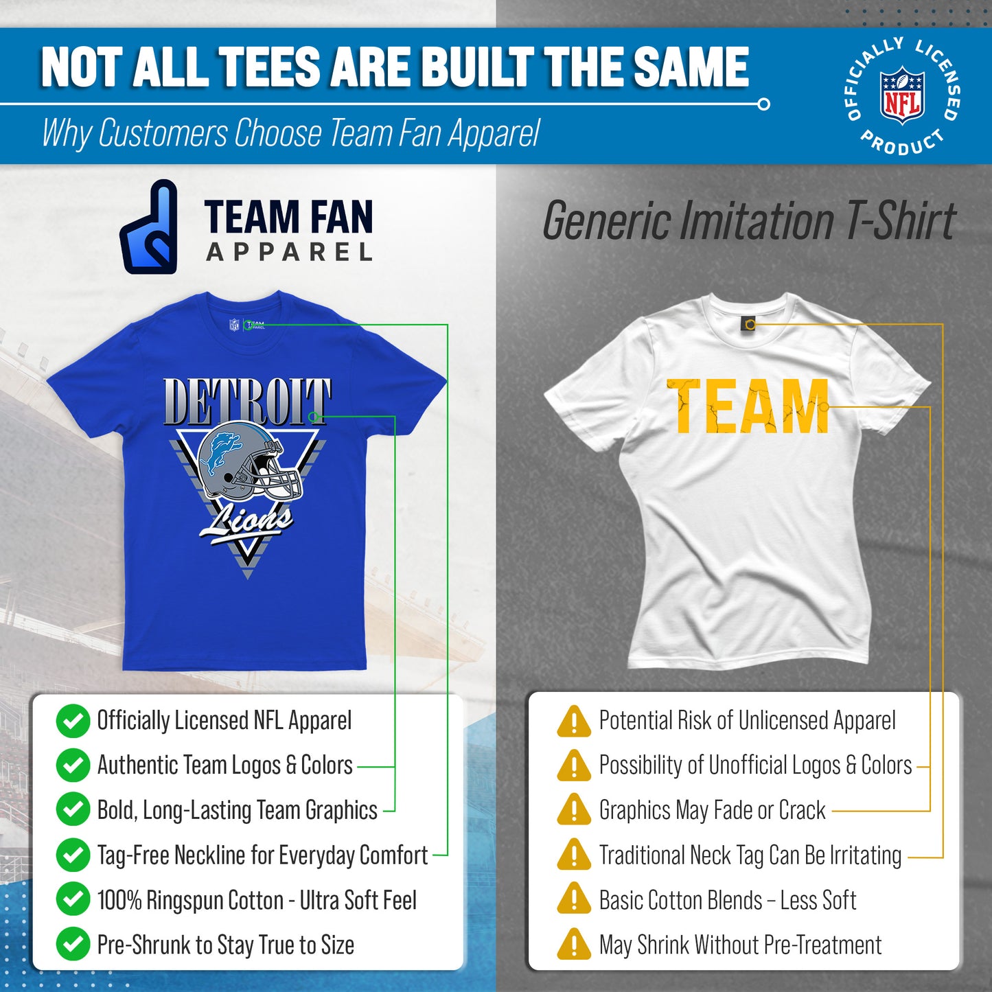 Detroit Lions NFL Adult Retro Triangle Unisex T-Shirt - Royal