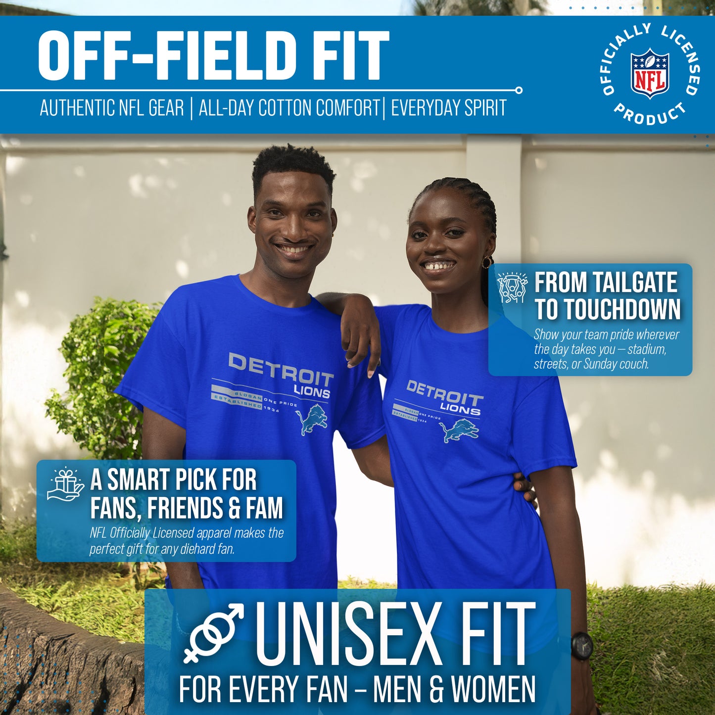 Detroit Lions Adult NFL Speed Stat Sheet T-Shirt - Royal