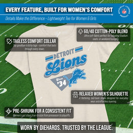 Detroit Lions NFL Womens Vintage Charm Tag-Less Soft T-Shirt - Birch