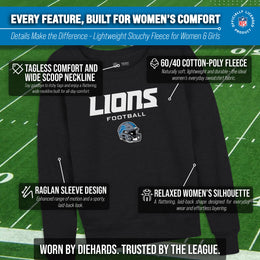 Detroit Lions NFL Womens Helmet French Terry Slouchy Top - Charcoal