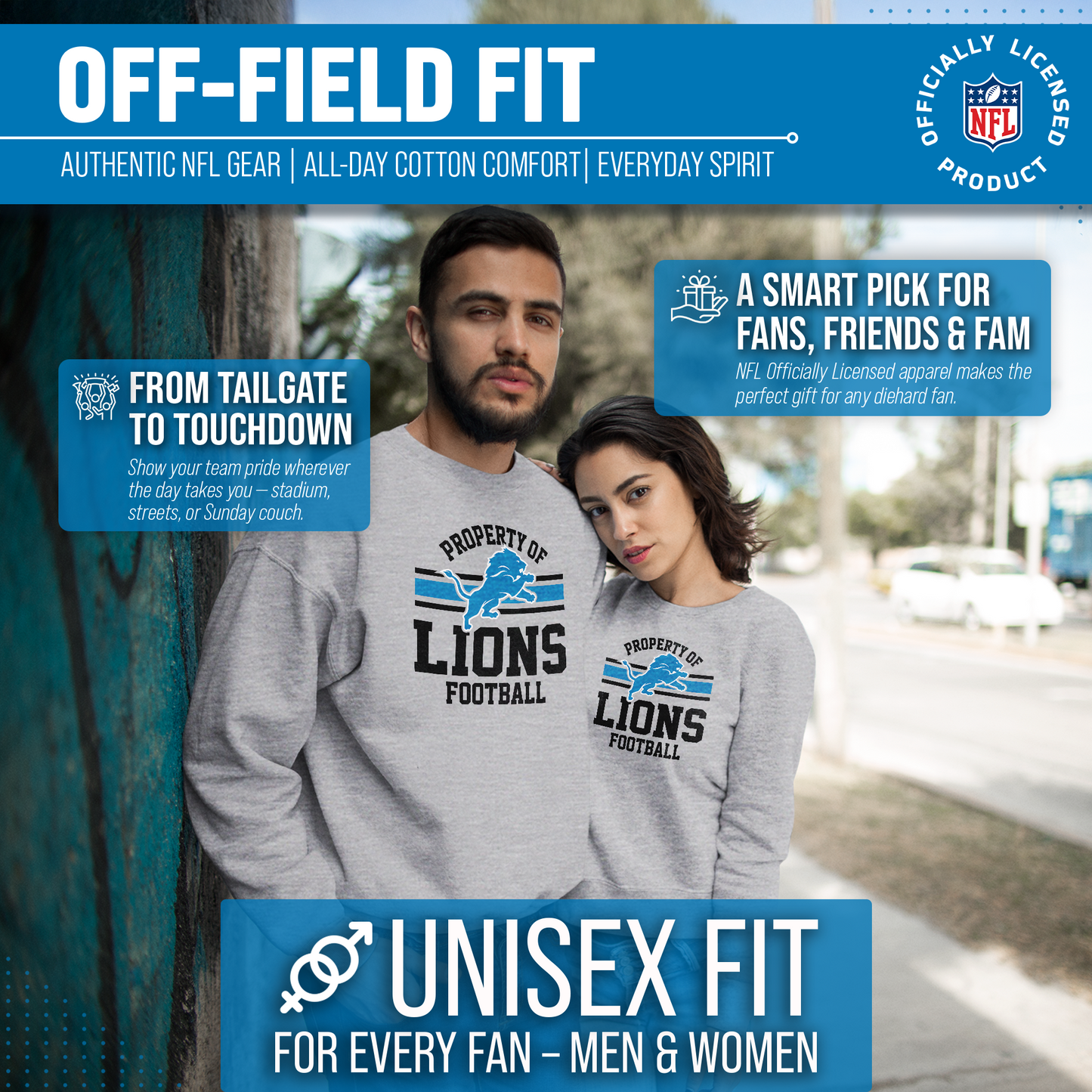 Detroit Lions NFL Adult Property Of Crewneck Fleece Sweatshirt - Sport Gray