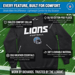 Detroit Lions Adult NFL Football Helmet Heather Crewneck Sweatshirt - Charcoal