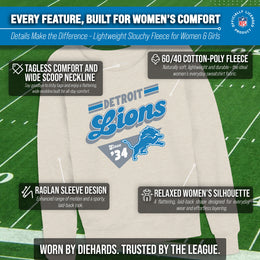 Detroit Lions NFL Womens Vintage Charm French Terry Slouchy Top - Birch