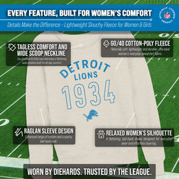 Detroit Lions NFL Womens Big Date French Terry Slouchy Top - Natural