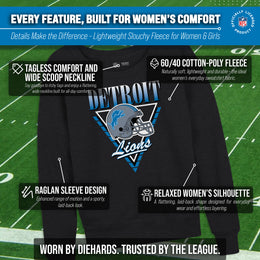 Detroit Lions NFL Womens Retro Triangle French Terry Slouchy Top- Raglan Sleeves - Heather Charcoal