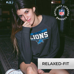 Detroit Lions NFL Womens Team Block French Terry Slouchy Top - Charcoal