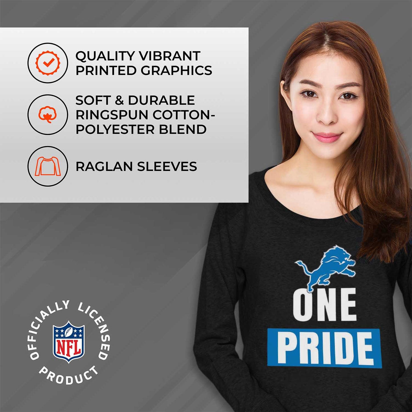 Detroit Lions NFL Womens Plus Size Team Slogan Crew Neck - Black