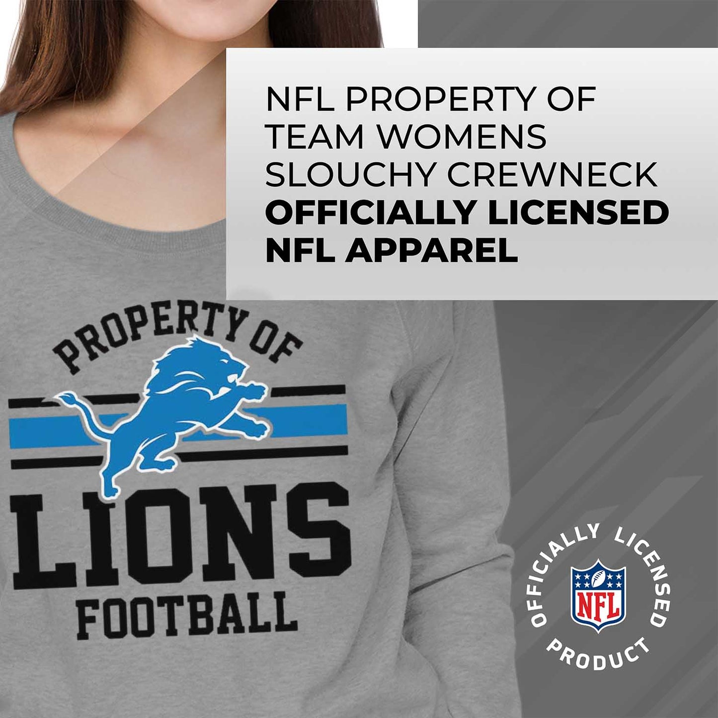 Detroit Lions NFL Womens Plus Size Property of Lightweight Crew Neck - Sport Gray