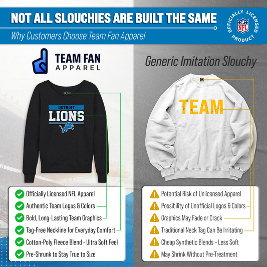 Detroit Lions NFL Womens Team Block French Terry Slouchy Top - Charcoal