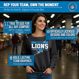 Detroit Lions NFL Womens Team Block French Terry Slouchy Top - Charcoal