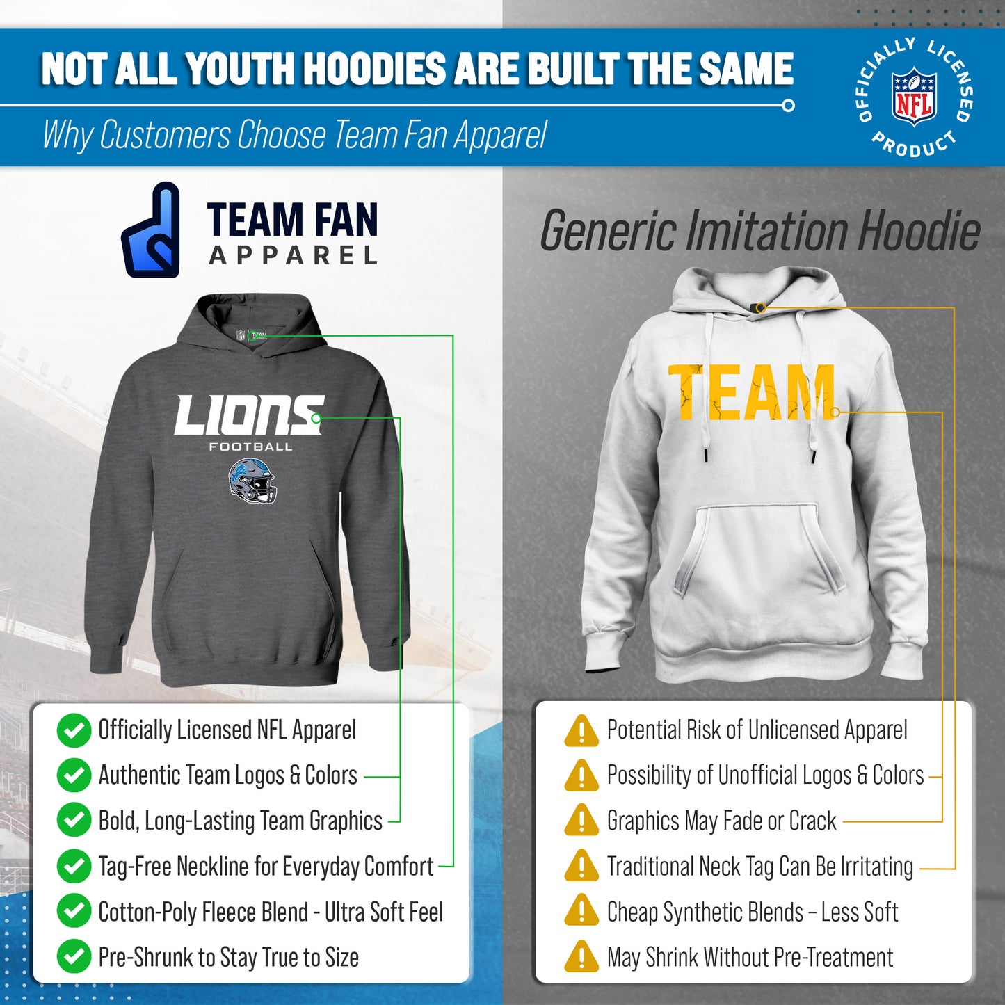 Detroit Lions NFL Youth Football Helmet Hood - Charcoal