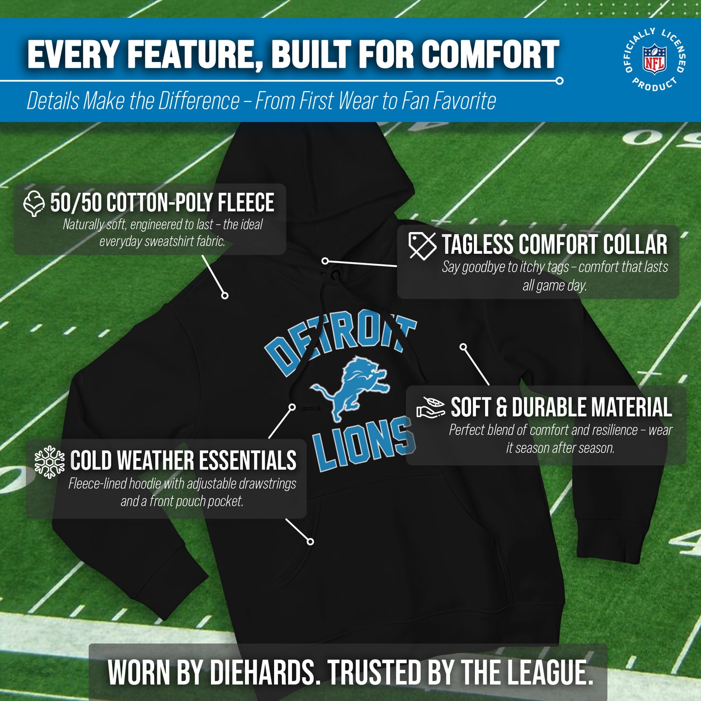 Detroit Lions Team Fan Apparel NFL  Gameday Hoodie - Black
