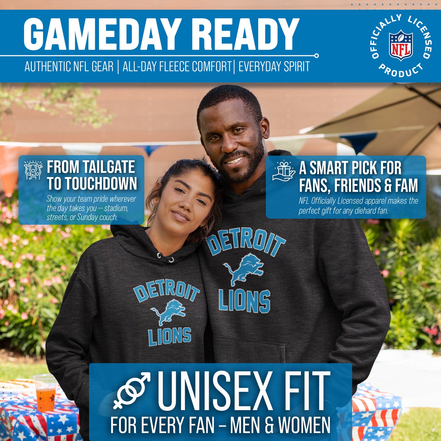 Detroit Lions Team Fan Apparel NFL  Gameday Hoodie - Heathered Charcoal