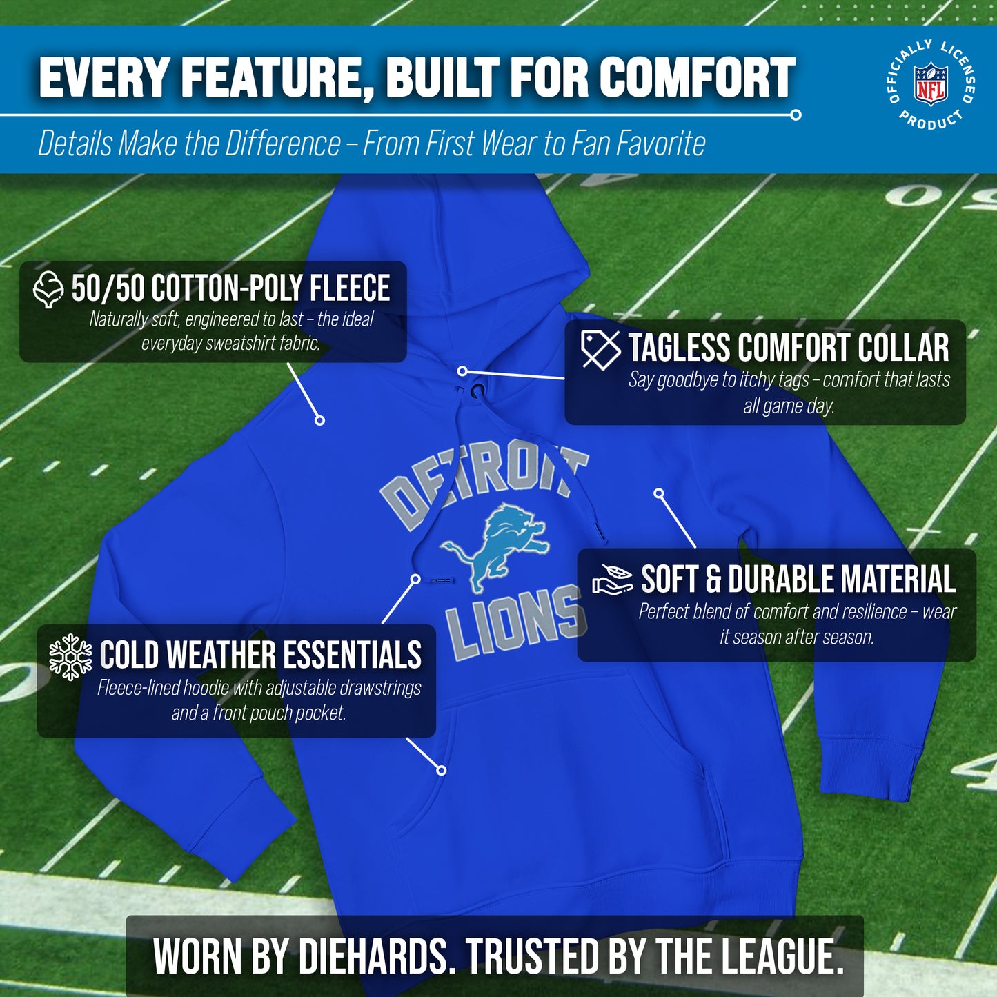 Detroit Lions Team Fan Apparel NFL  Gameday Hoodie - Royal