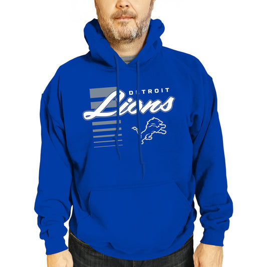 Detroit Lions NFL Adult Unisex Retro Script Ultra Soft Fleece Hooded Sweatshirt - Royal