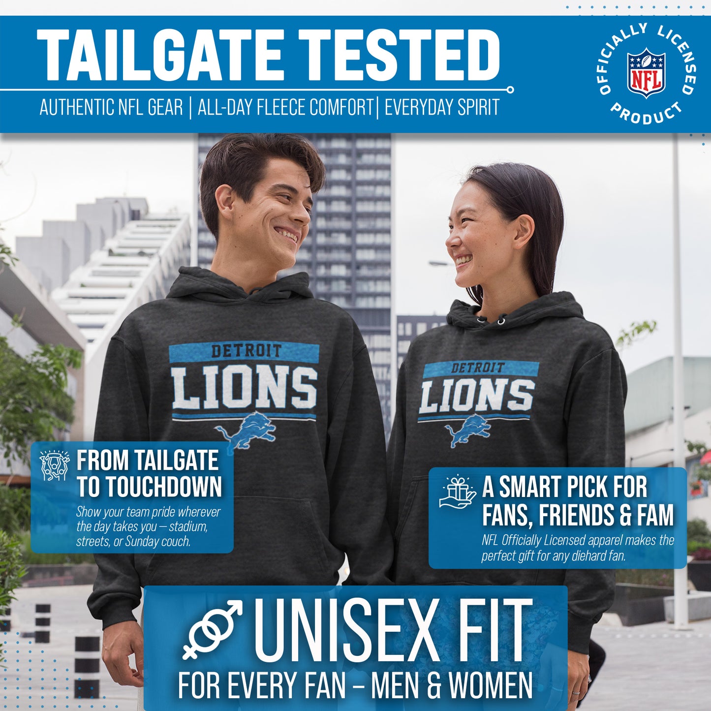 Detroit Lions NFL Adult Gameday Charcoal Hooded Sweatshirt - Charcoal