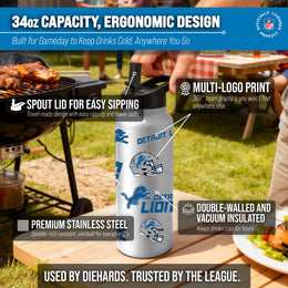 Detroit Lions NFL 34oz Quencher Stainless Steel Insulated Water Bottle - White