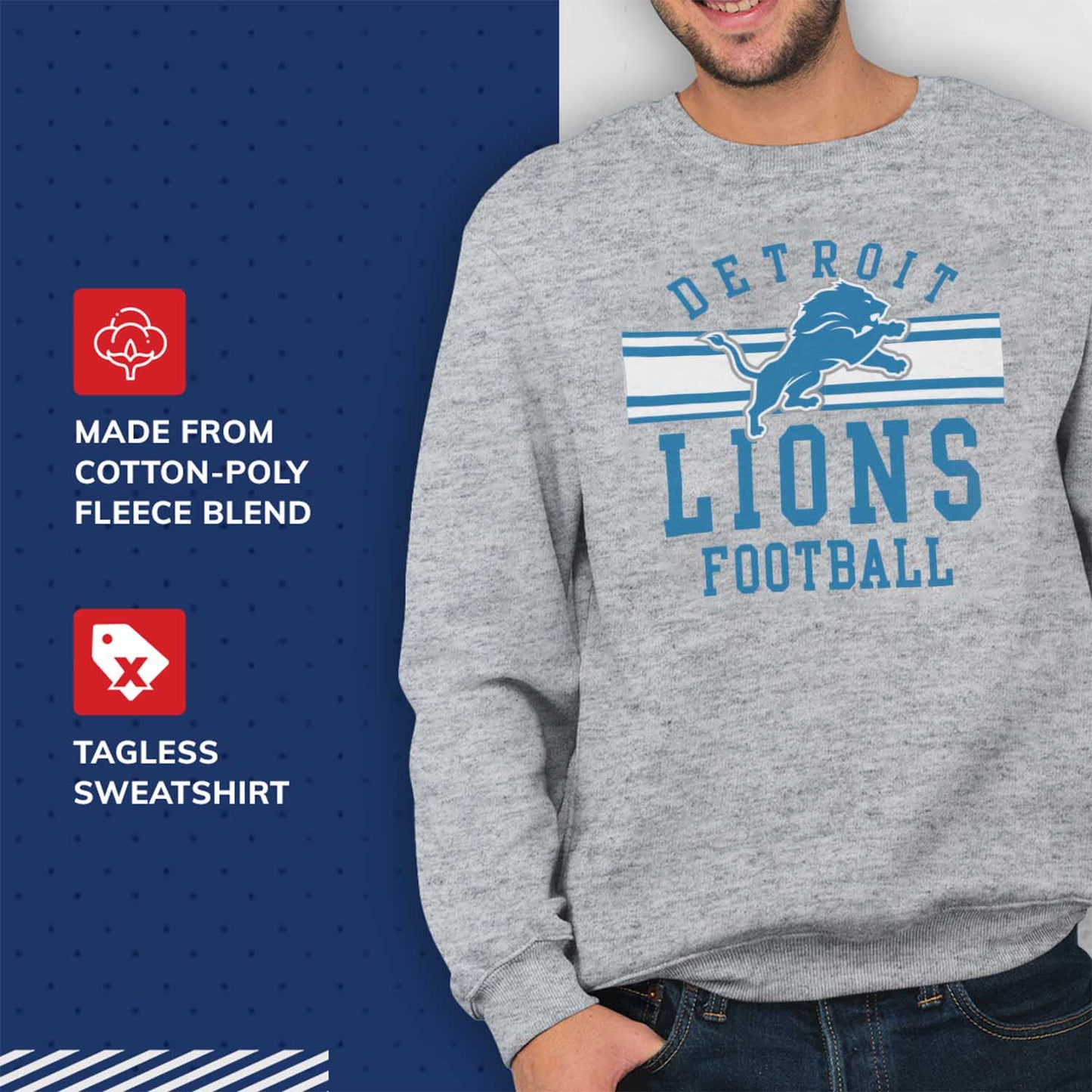 Detroit Lions NFL Team Stripe Crew Sweatshirt - Sport Gray