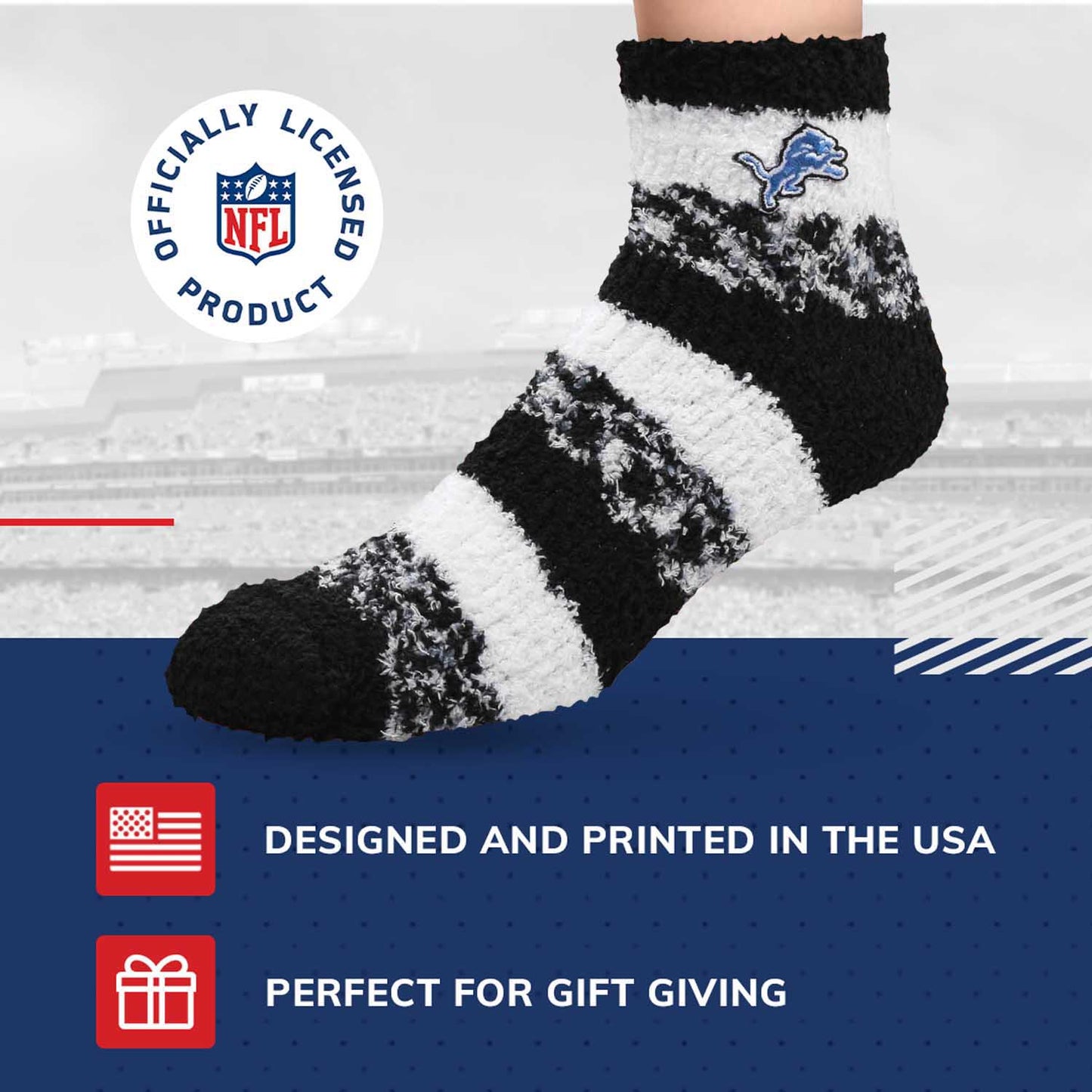 Detroit Lions NFL Cozy Soft Slipper Socks - Black