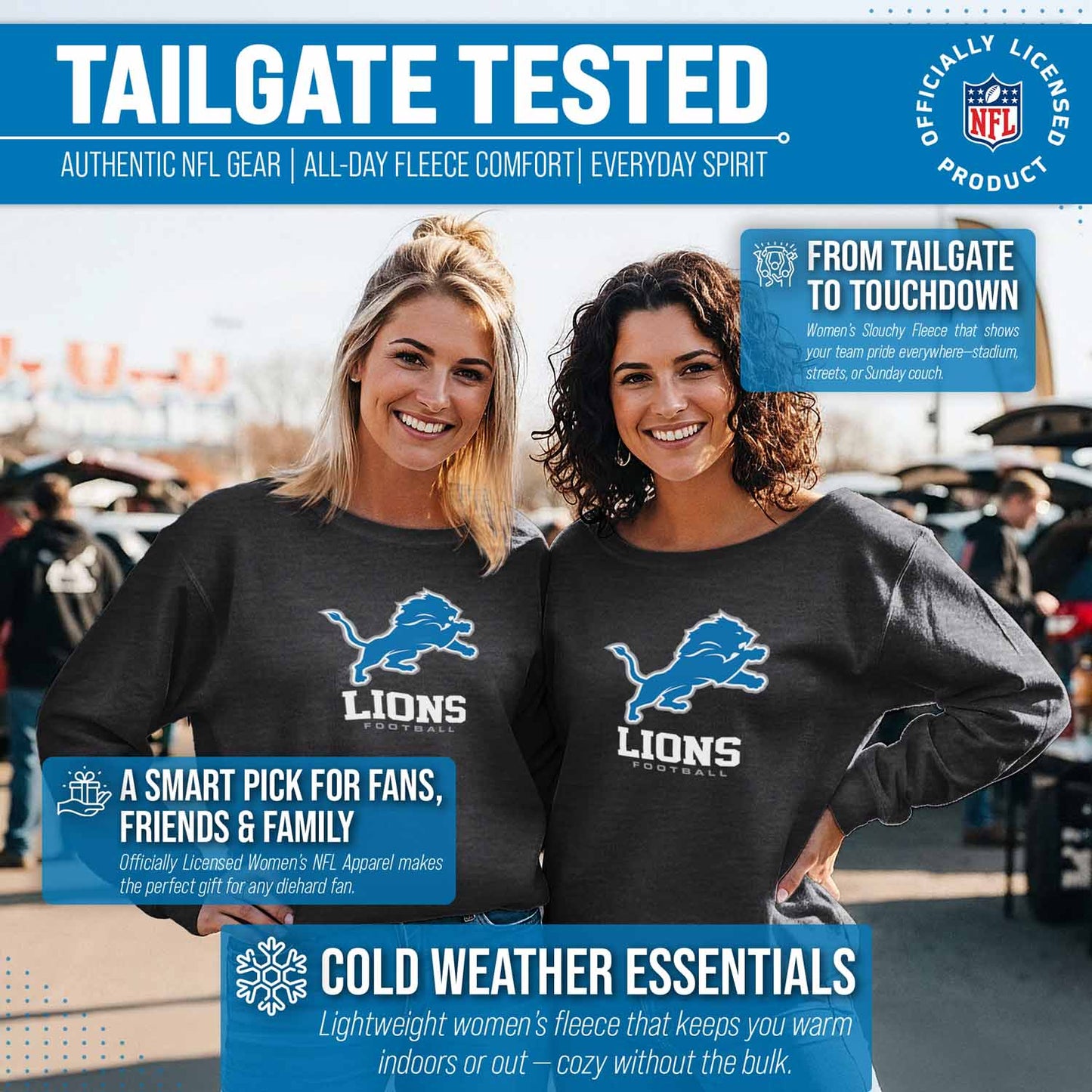 Detroit Lions NFL Womens Ultimate Fan French Terry Slouchy Top- Raglan Sleeves - Charcoal