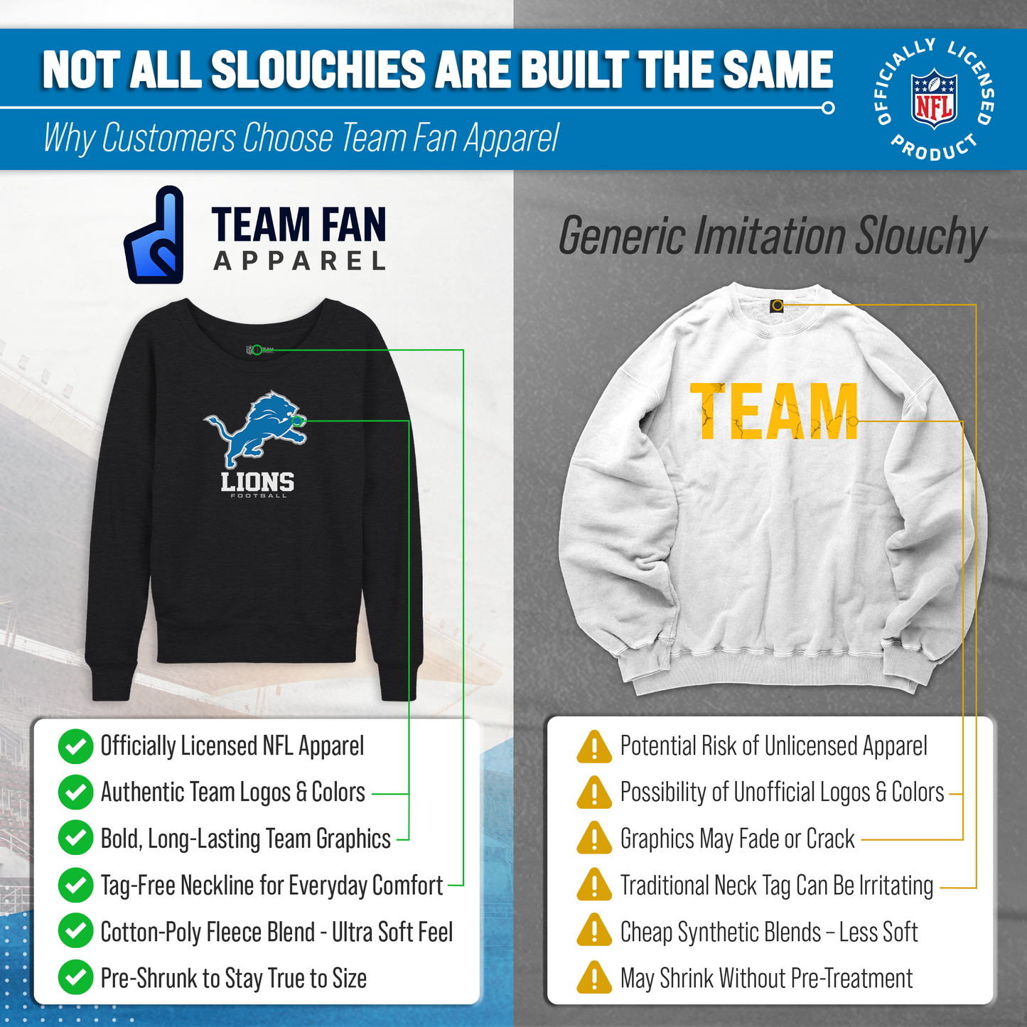 Detroit Lions NFL Womens Ultimate Fan French Terry Slouchy Top- Raglan Sleeves - Charcoal