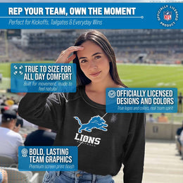 Detroit Lions NFL Womens Ultimate Fan French Terry Slouchy Top- Raglan Sleeves - Charcoal