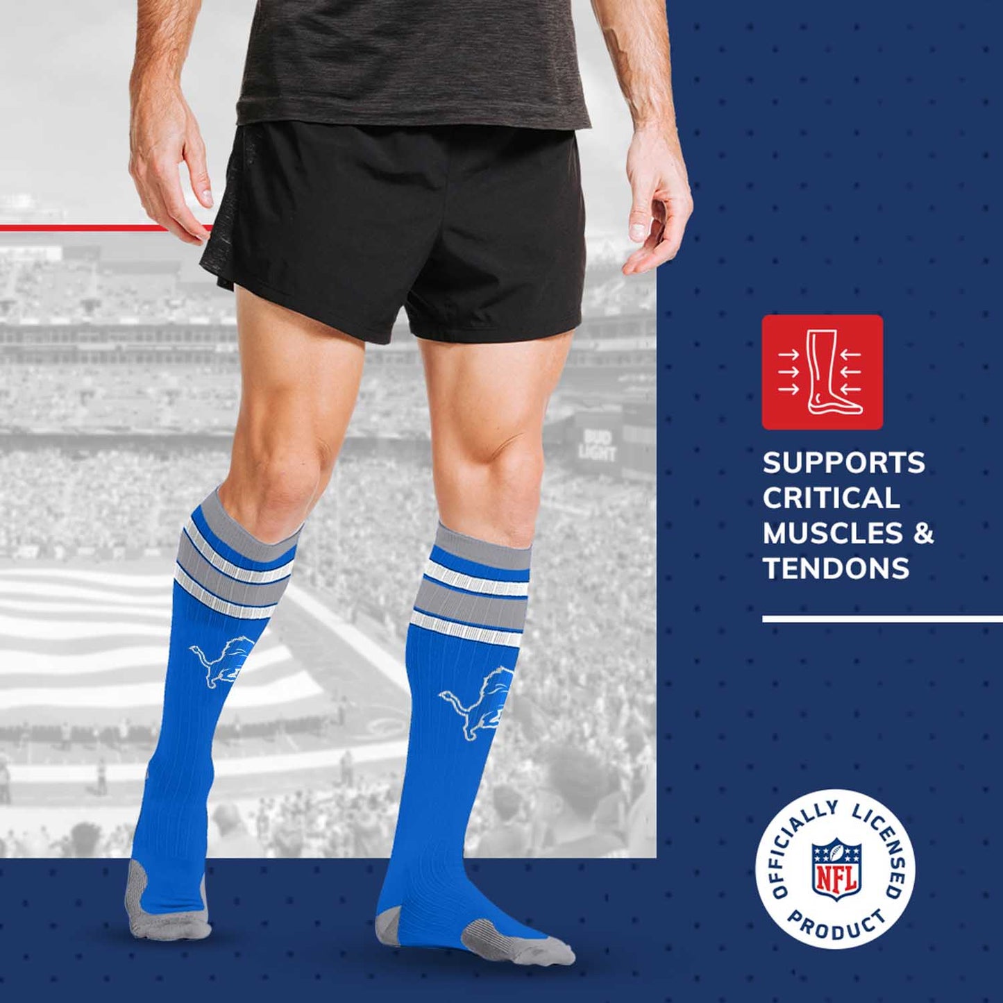 Detroit Lions NFL Adult Knee High-Performance Socks - Light Blue