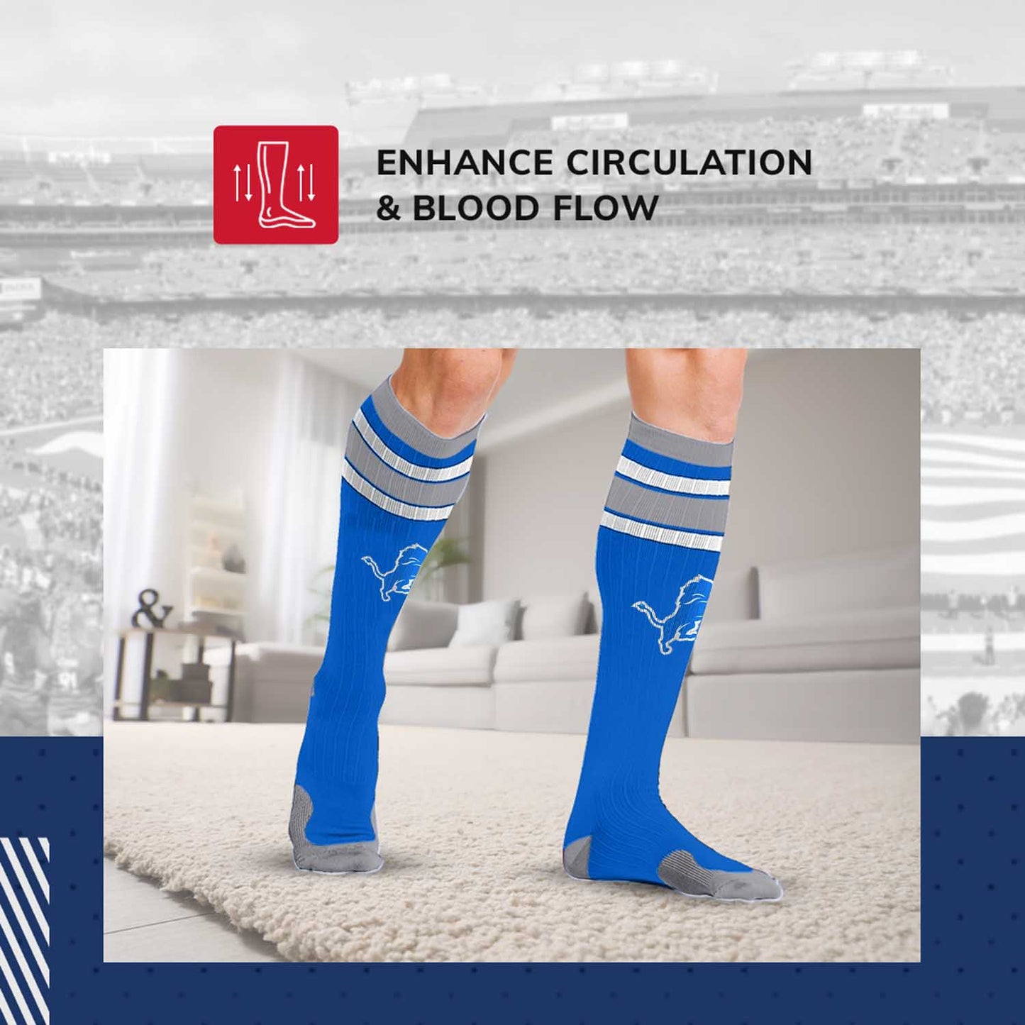 Detroit Lions NFL Adult Knee High-Performance Socks - Light Blue